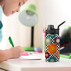 Happy Retro Flowers - Kids Water Bottle with Chug Lid (12 oz) Kids Water Bottle with Chug Lid Printed Offshore Retro