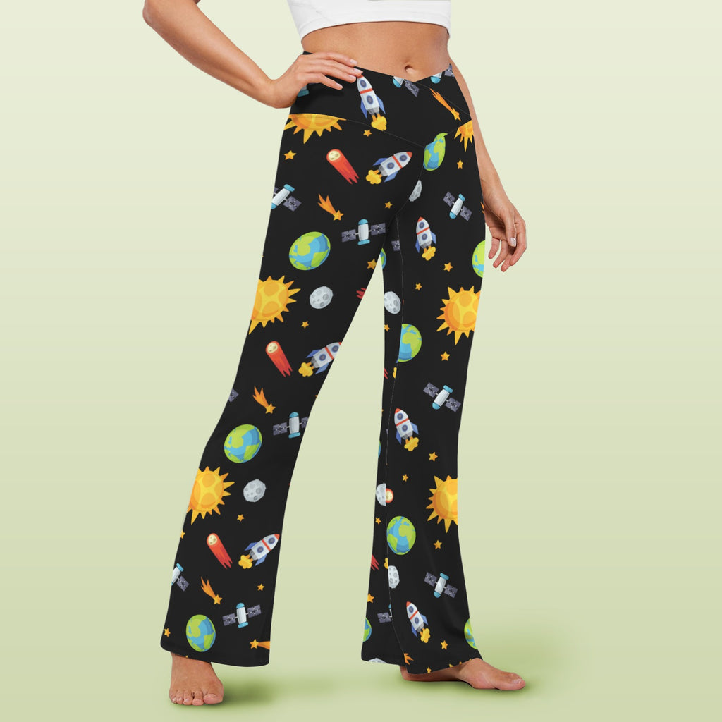 Busy Space High Waist Crossover Tummy Control Flare Leggings High Waist Flare Leggings Printed Offshore Space