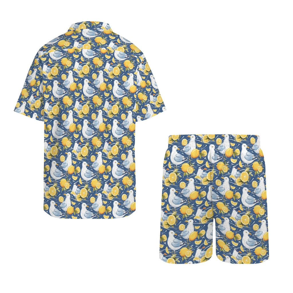 Lemon Seagull Men's Hawaiian Shirt & Shorts Set Men's Hawaiian Shirt & Shorts Set animal Printed Offshore