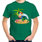 Summer Surf Santa - Kids Youth T-Shirt Kelly Green Kids Christmas T-shirt Christmas Printed In Australia