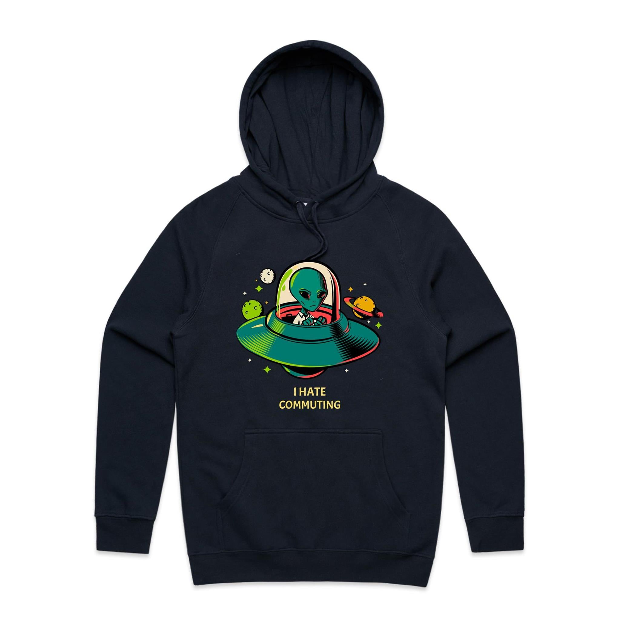 Alien Commute - Mens Hoodie Navy Mens Hoodie Printed In Australia Sci Fi
