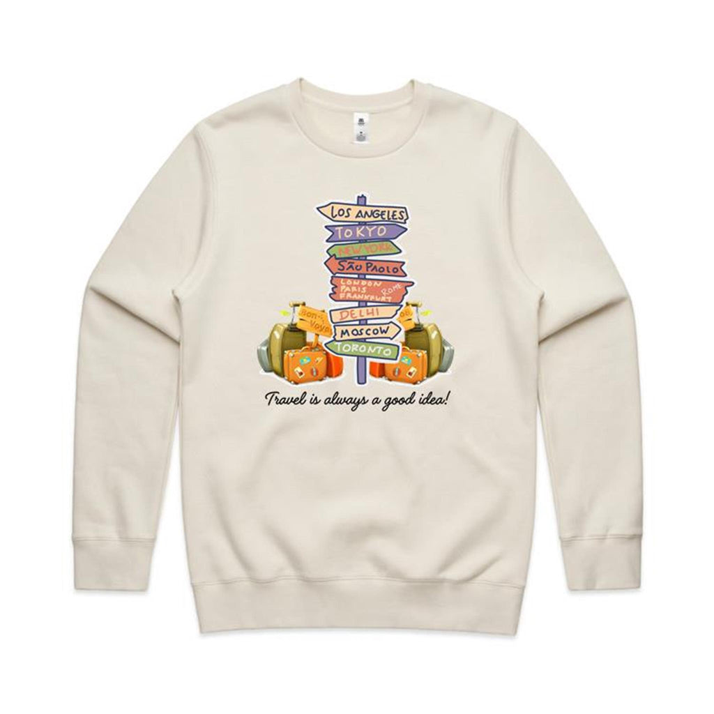 Travel Is Always A Good Idea - AS Colour Stencil Crew Sweatshirt Ecru Sweatshirt Printed In Australia