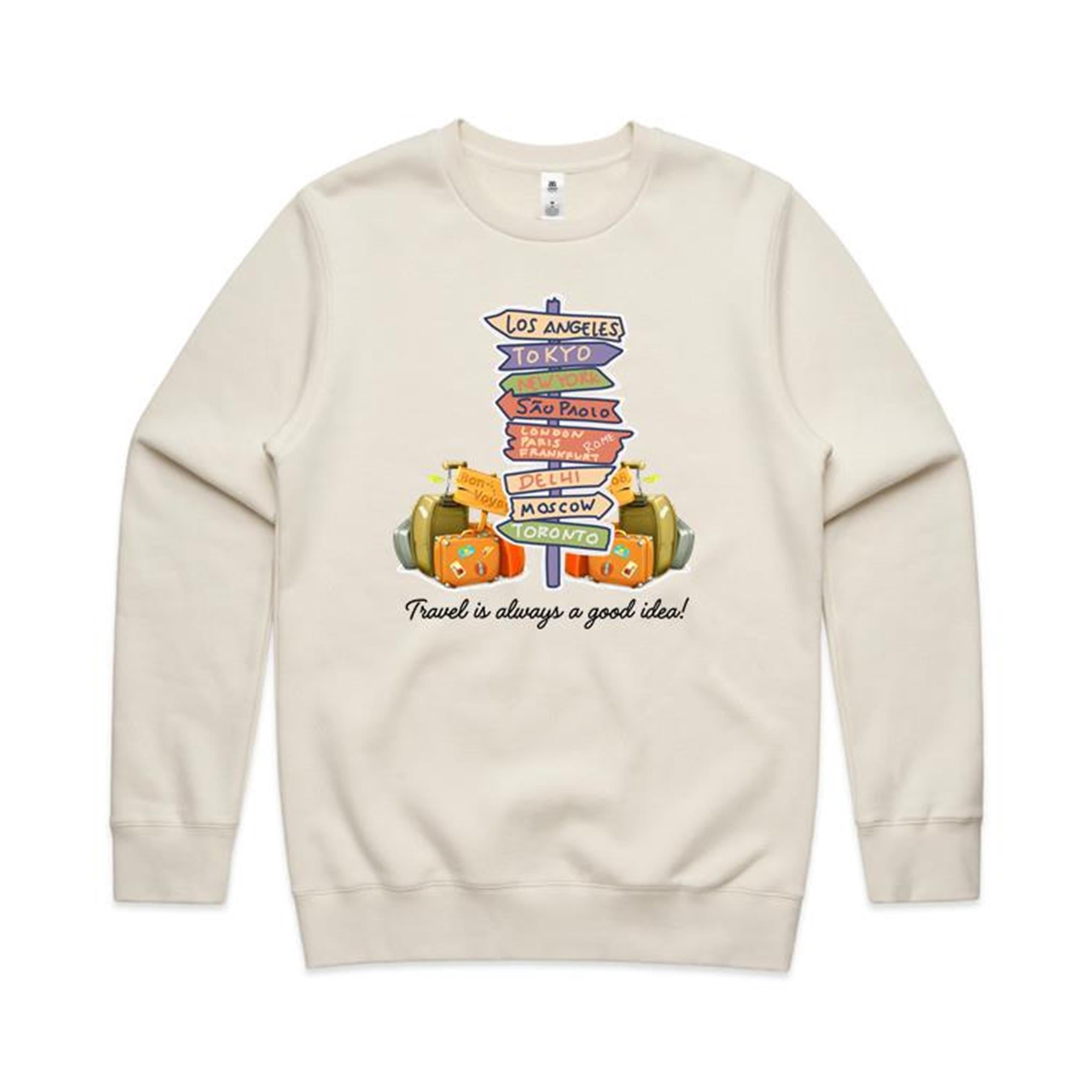 Travel Is Always A Good Idea - AS Colour Stencil Crew Sweatshirt Ecru Sweatshirt Printed In Australia
