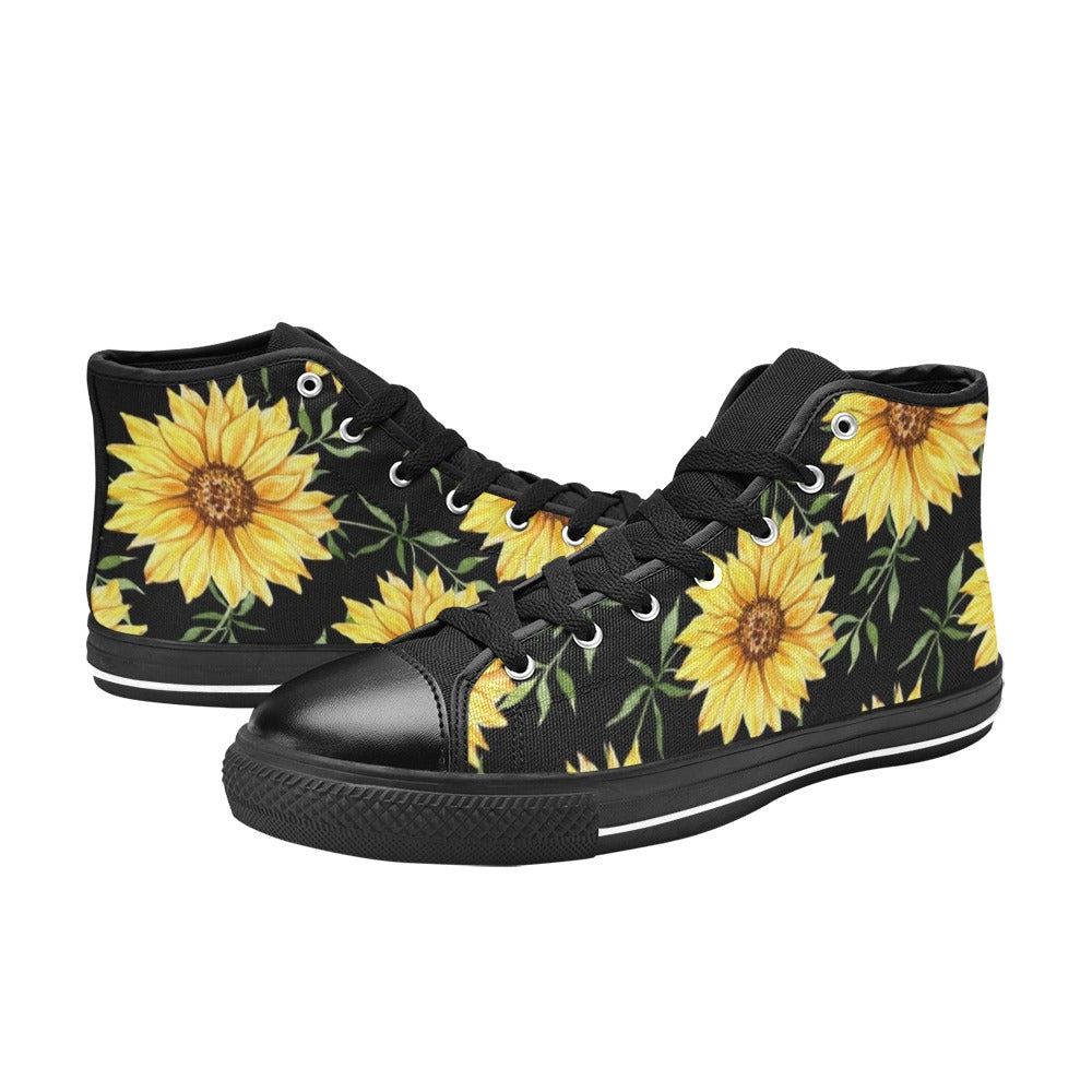 Painted Sunflowers - Kids High Top Canvas Shoes
