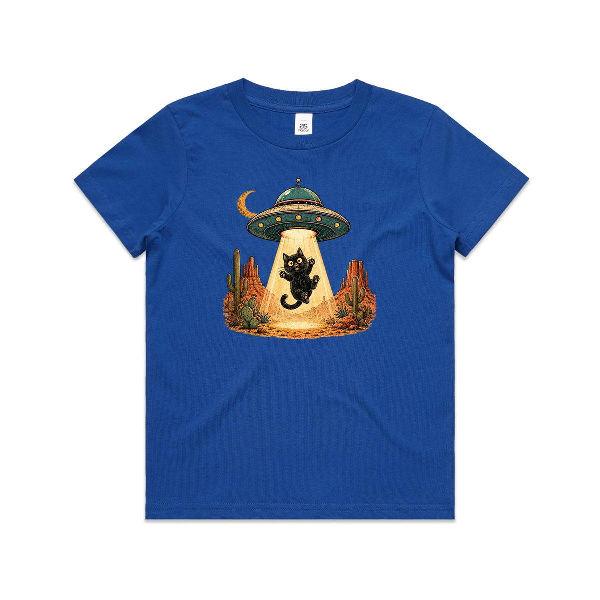 Black Cat Alien UFO Abduction Kids AS Colour T-shirt