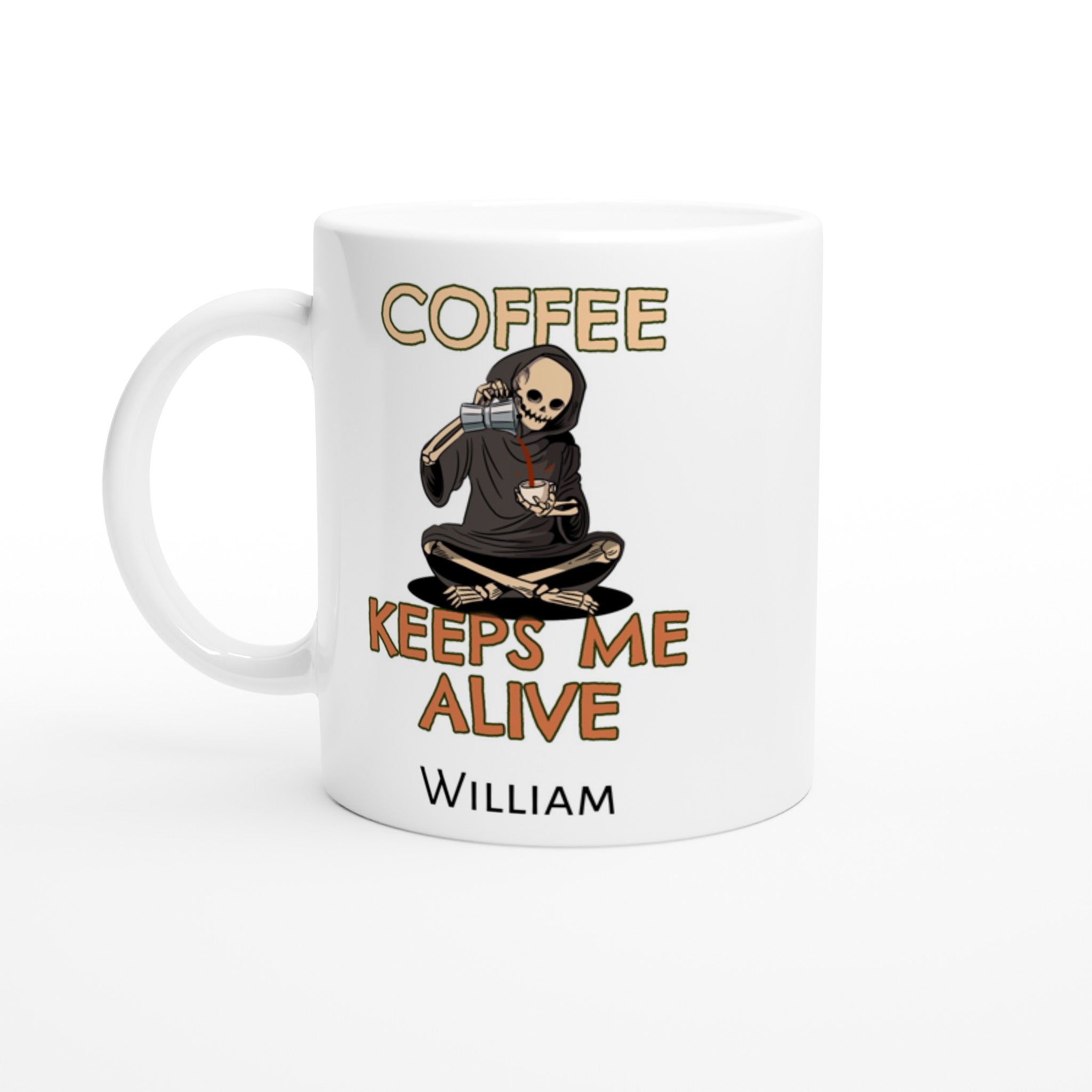 Personalise - Skeleton, Coffee Keeps Me Alive - White 11oz Ceramic Mug Default Title Personalised 11oz Mug Coffee customise Globally Fulfilled personalise