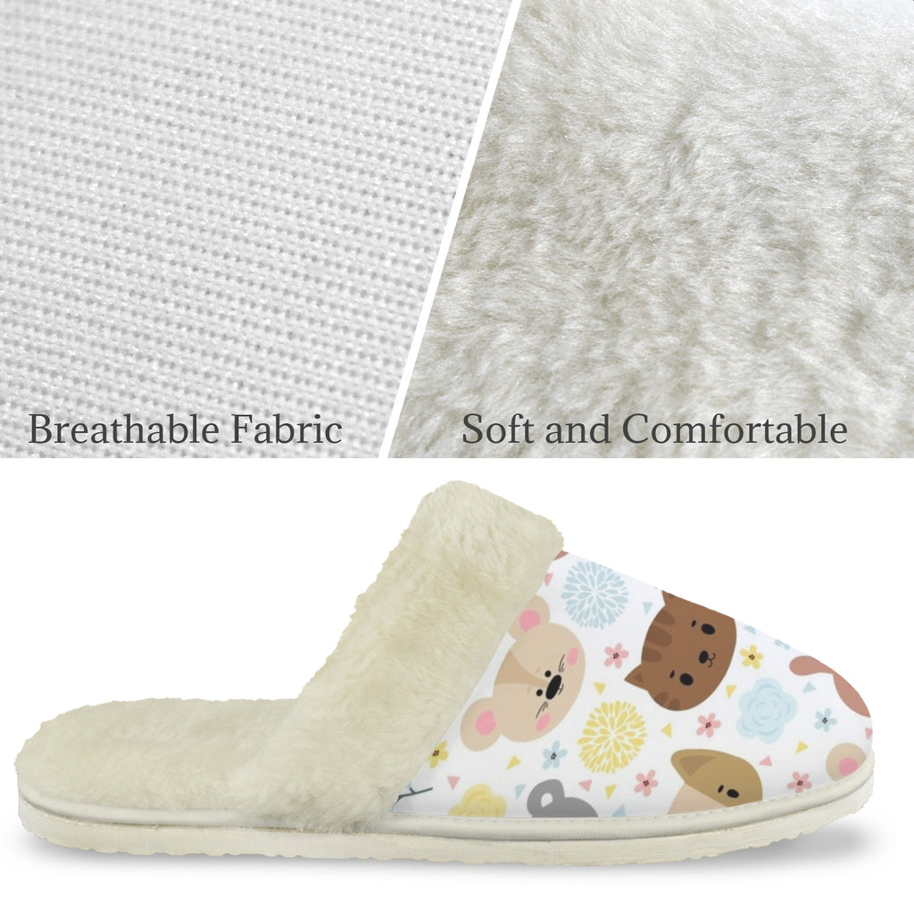 Baby Animals Women's Fur Trim Thick-Sole Indoor Slippers Women's Fur Trimmed Slippers animal Printed Offshore