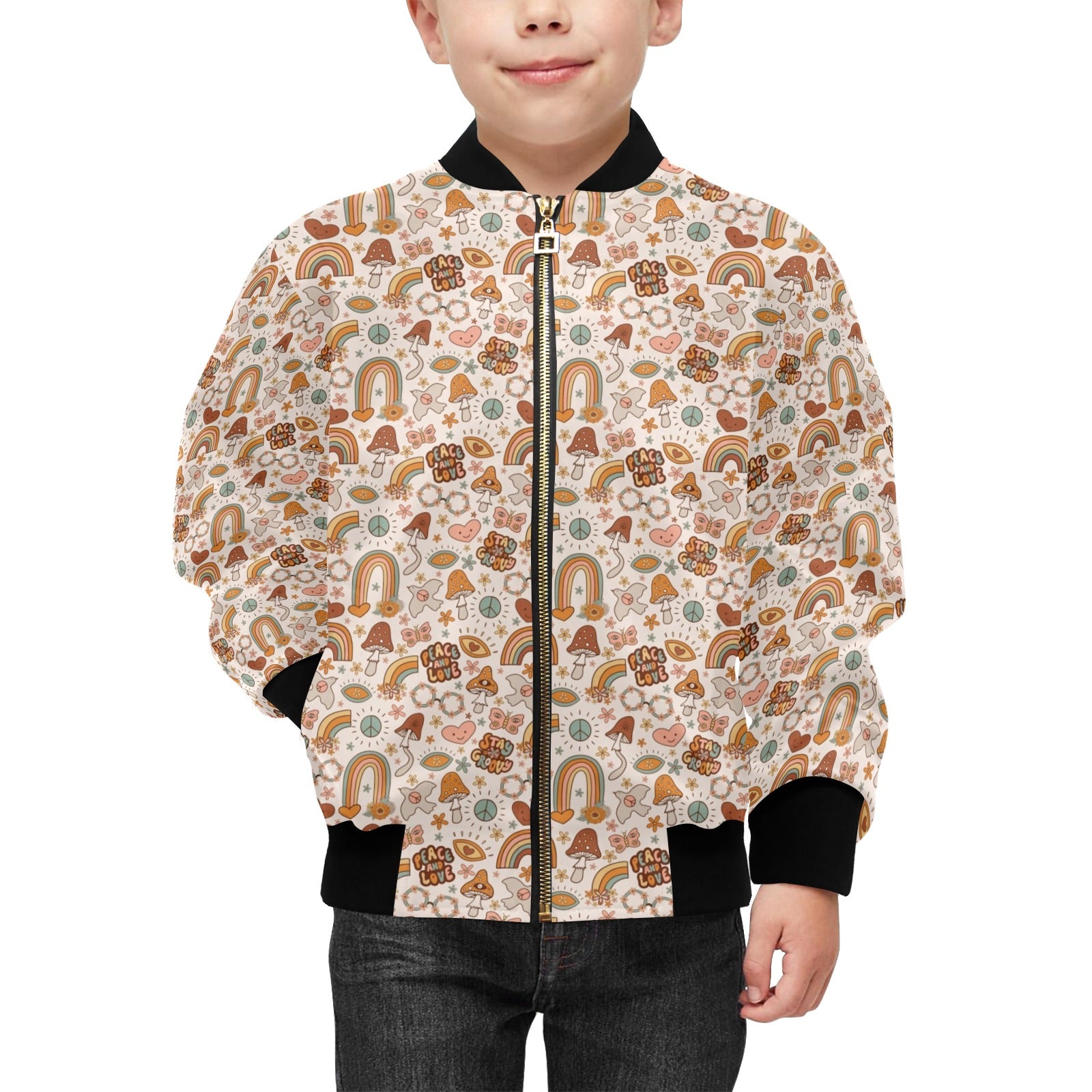 Peace And Love Kids Bomber Jacket Kids Bomber Jacket Printed Offshore Retro