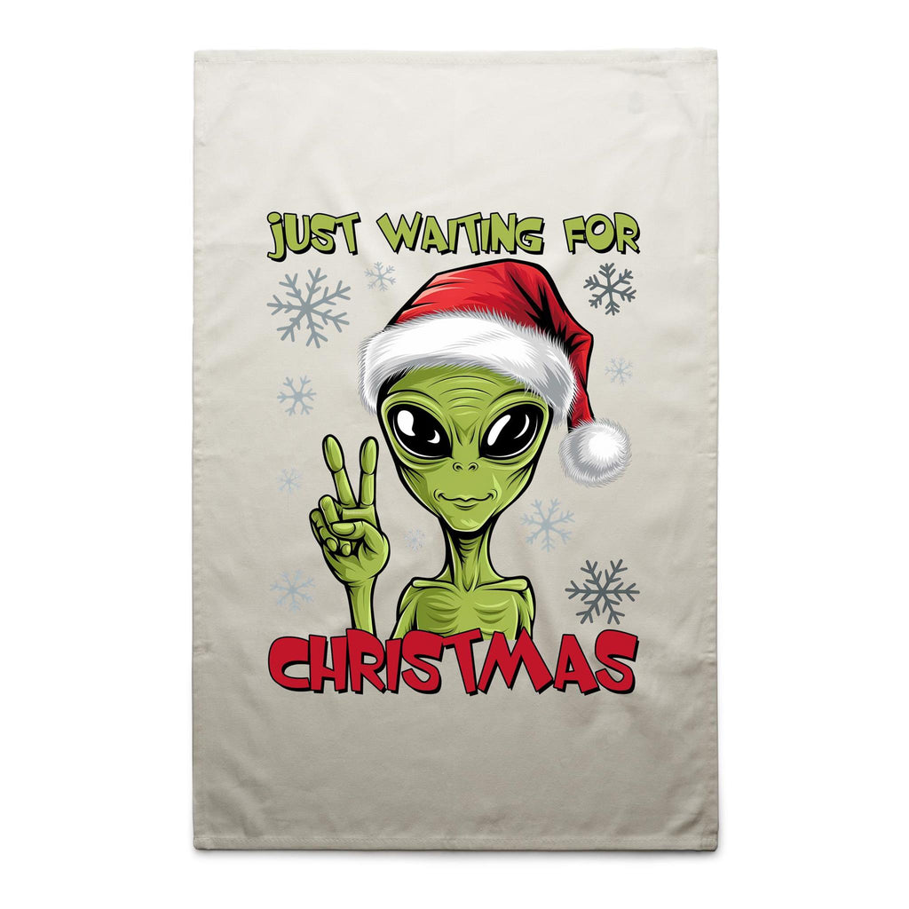 Just Waiting For Christmas - AS Colour Tea Towel Cream One Size Christmas Tea Towel Christmas Printed In Australia