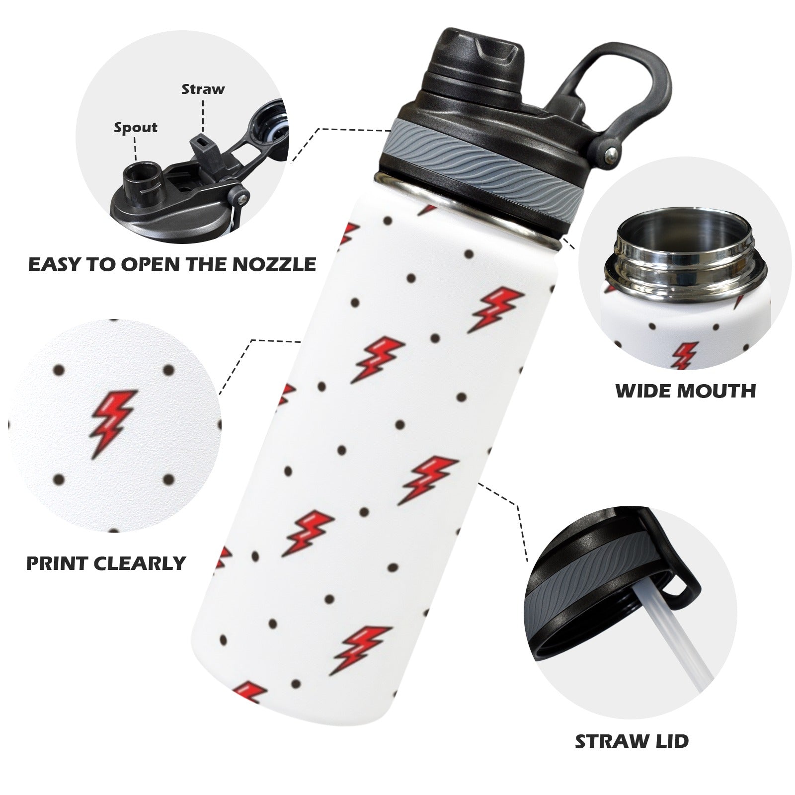 Red Lightning - Insulated Water Bottle with Dual-Use Lid (18oz) Insulated Water Bottle with Dual-Use Lid (18oz) comic Printed Offshore