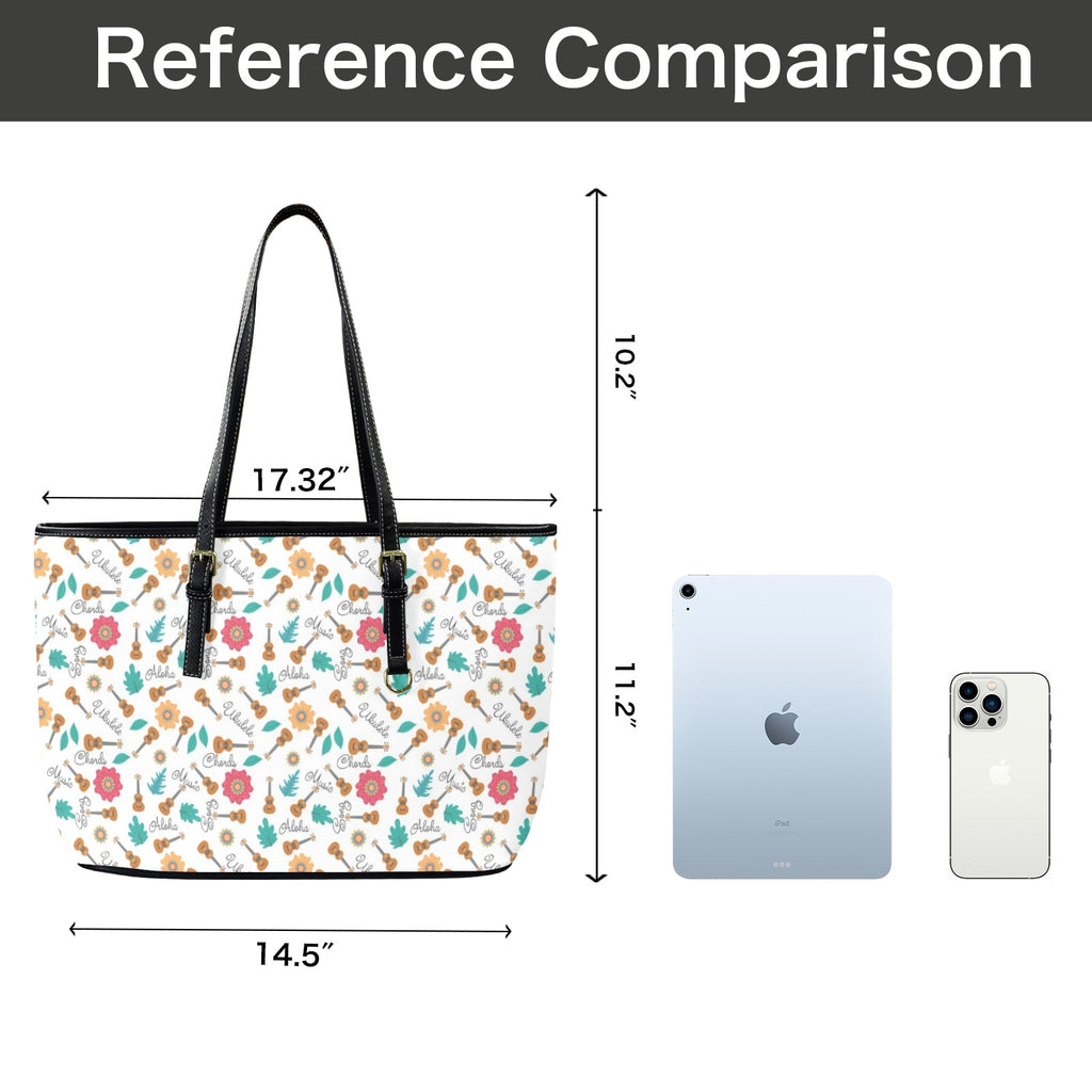 Ukulele PU Leather Tote Bag Large Leather Tote Bag-Large Music Plants Printed Offshore
