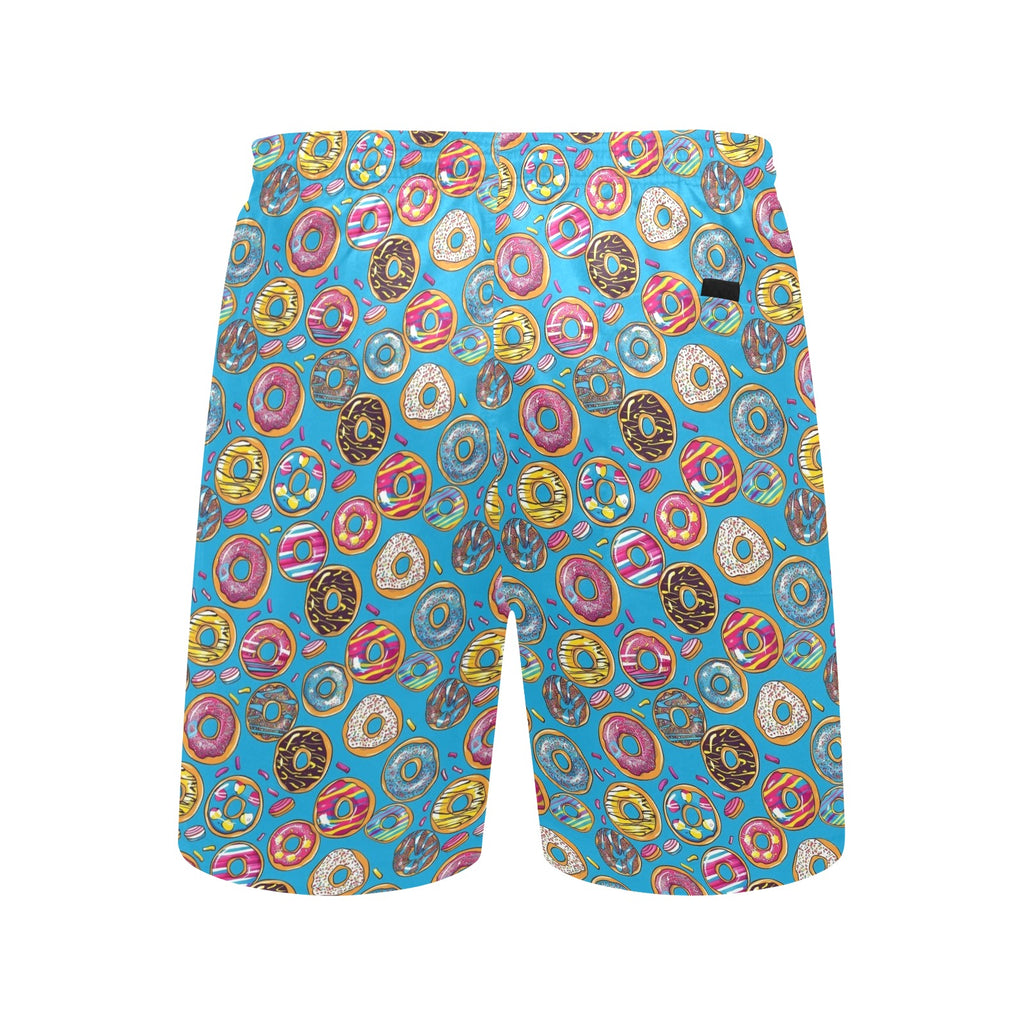 Doughnuts On Blue Men's Mid-Length Beach Shorts Men's Mid-Length Beach Shorts Food Printed Offshore