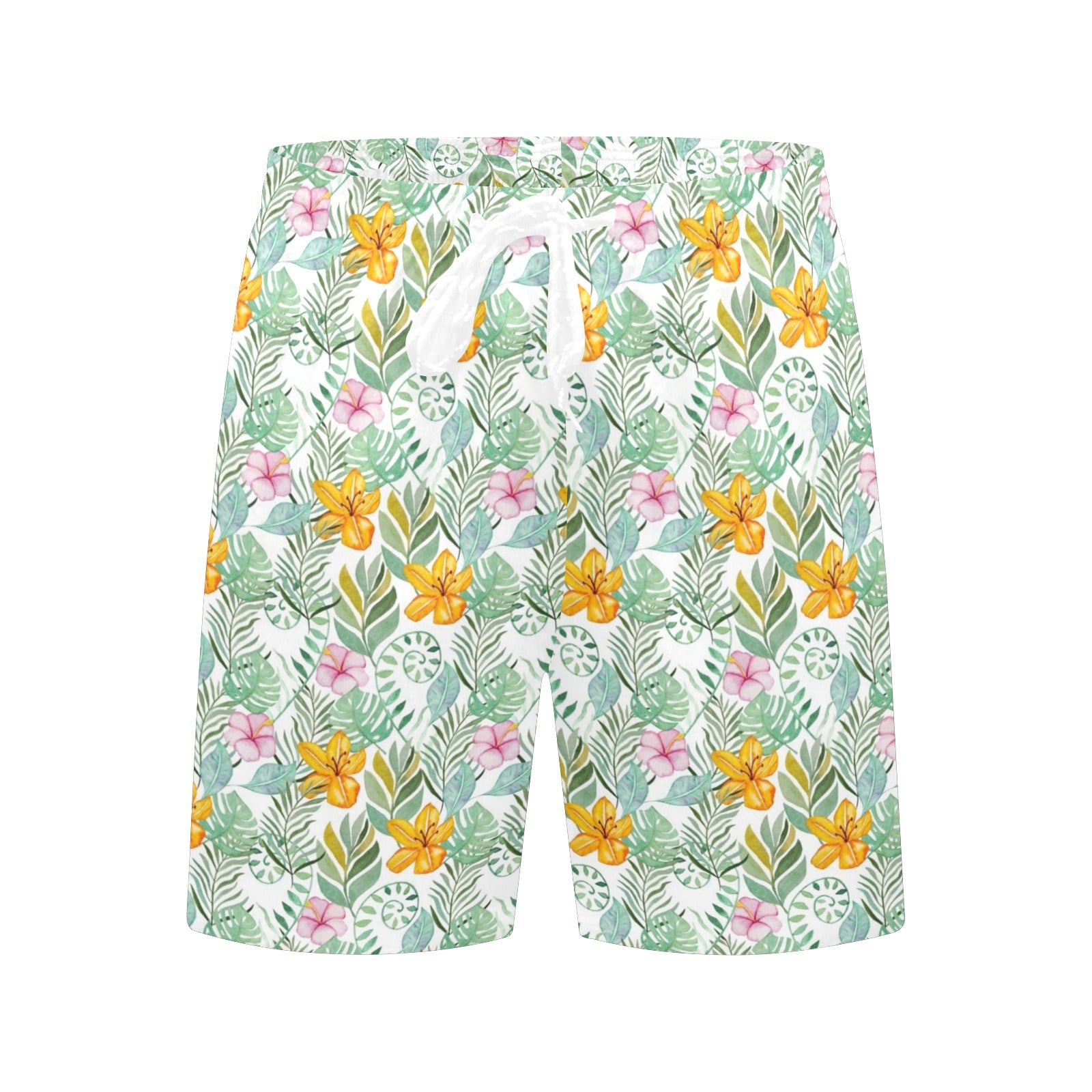 Tropical Flowers And Leaves Men's Mid-Length Beach Shorts Men's Mid-Length Beach Shorts Plants Printed Offshore