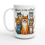 Where Is My Coffee, Cranky Cats - White 15oz Ceramic Mug Default Title 15oz Mug animal Coffee Globally Fulfilled