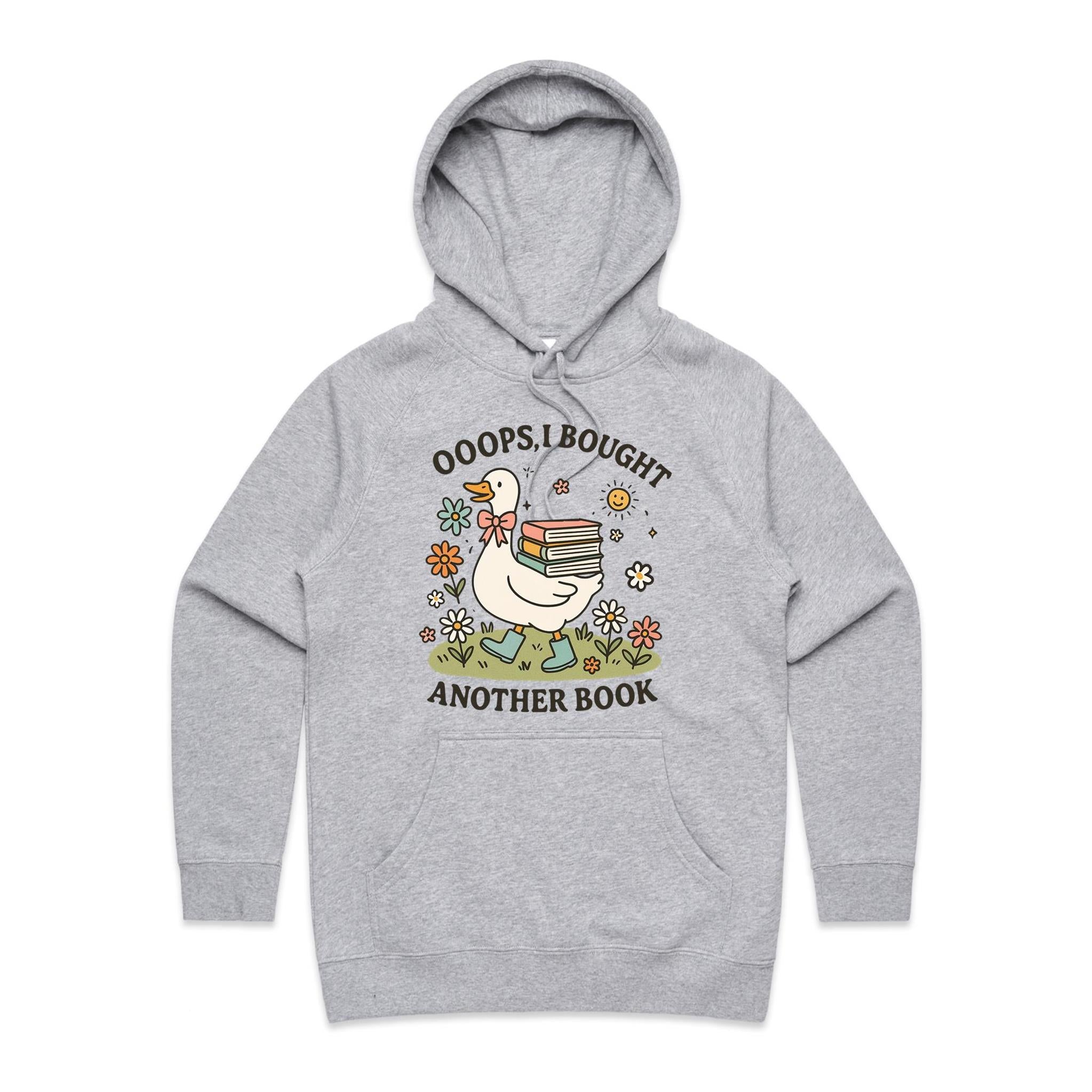 Oops, I Bought Another Book - Womens Hoodie Grey Marle Womens Hoodie animal Printed In Australia Reading