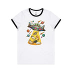 UFO Cat Abduction Women's AS Colour Ringer Tee White Black Womens Ringer T-shirt animal Printed In Australia Sci Fi