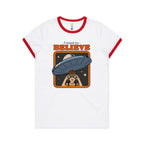 I Want To Believe, UFO - Women's Ringer Tee White Red Womens Ringer T-shirt Printed In Australia Sci Fi