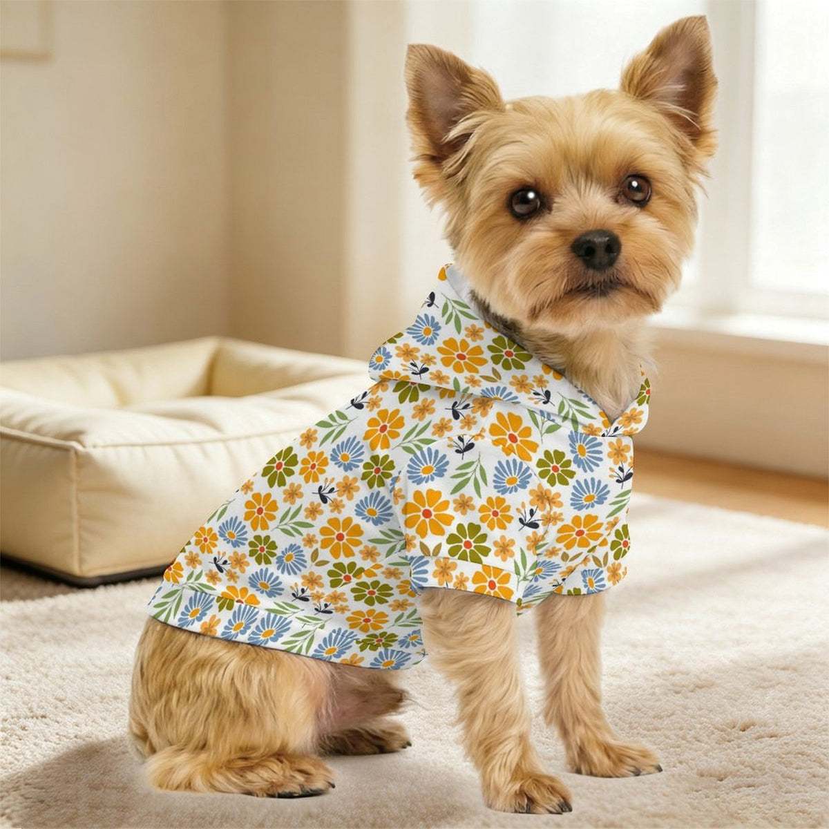 Retro Boho Flower Pet Hoodie (Small Size)