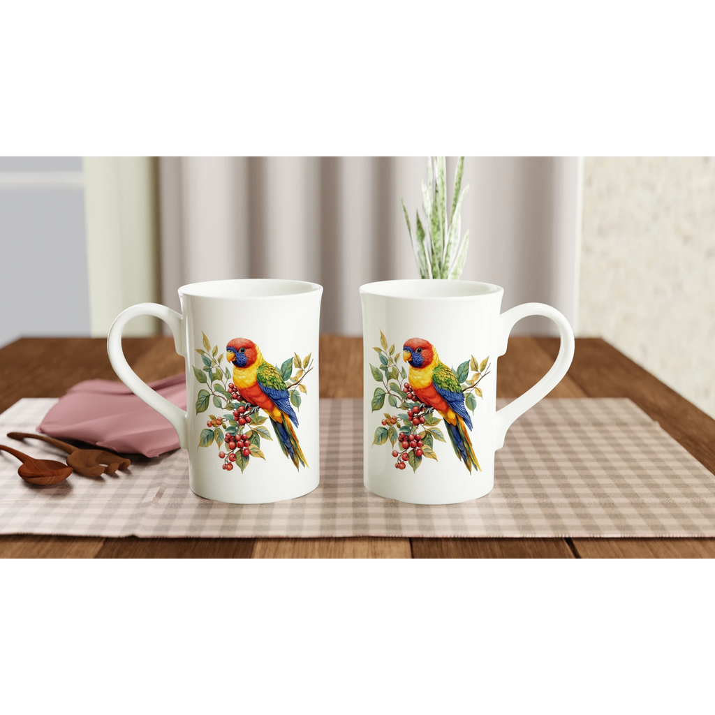 Personalise - Lorikeet, Australian Birds - White 10oz Porcelain Slim Mug Personalised Porcelain Mug animal Globally Fulfilled