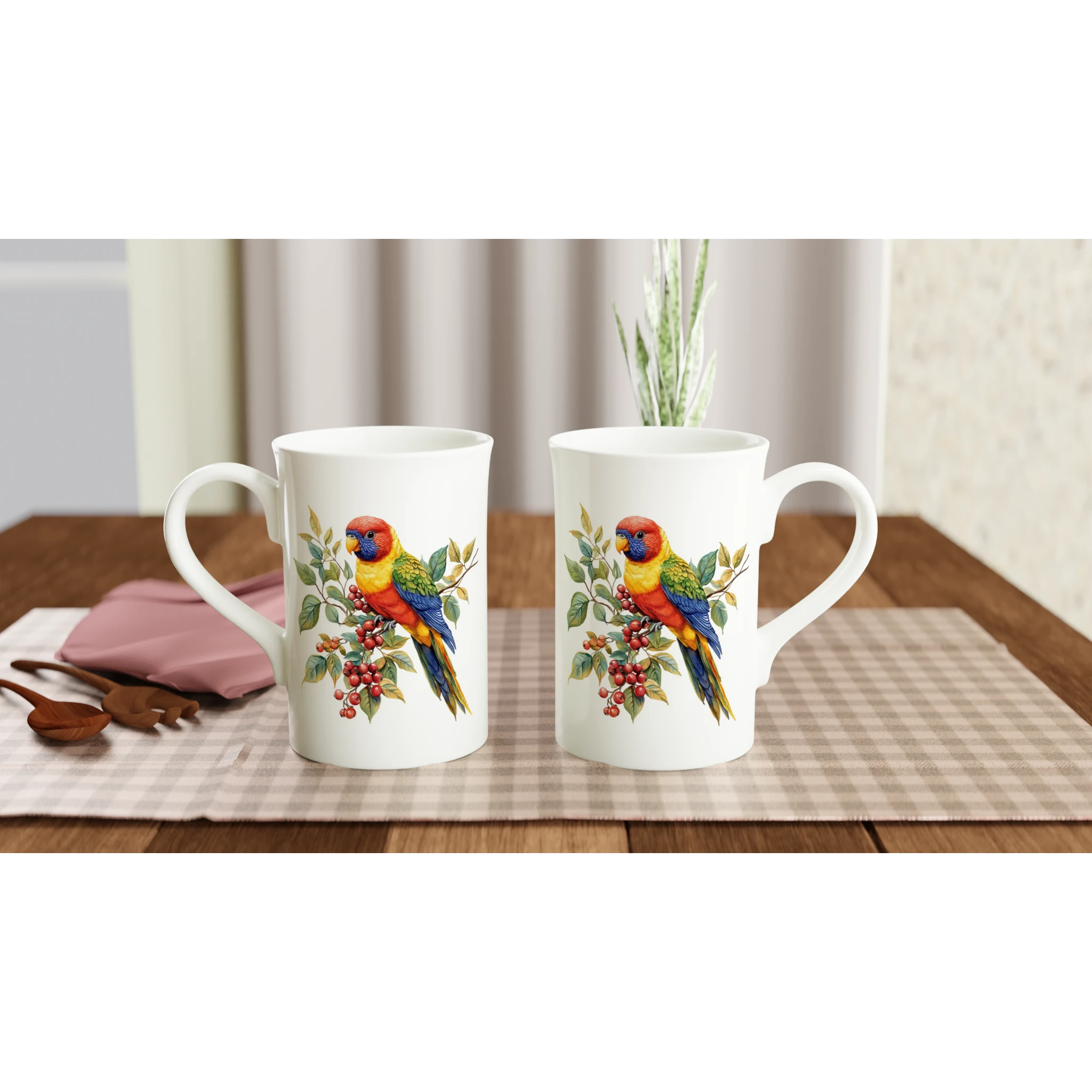 Personalise - Lorikeet, Australian Birds - White 10oz Porcelain Slim Mug Personalised Porcelain Mug animal Globally Fulfilled