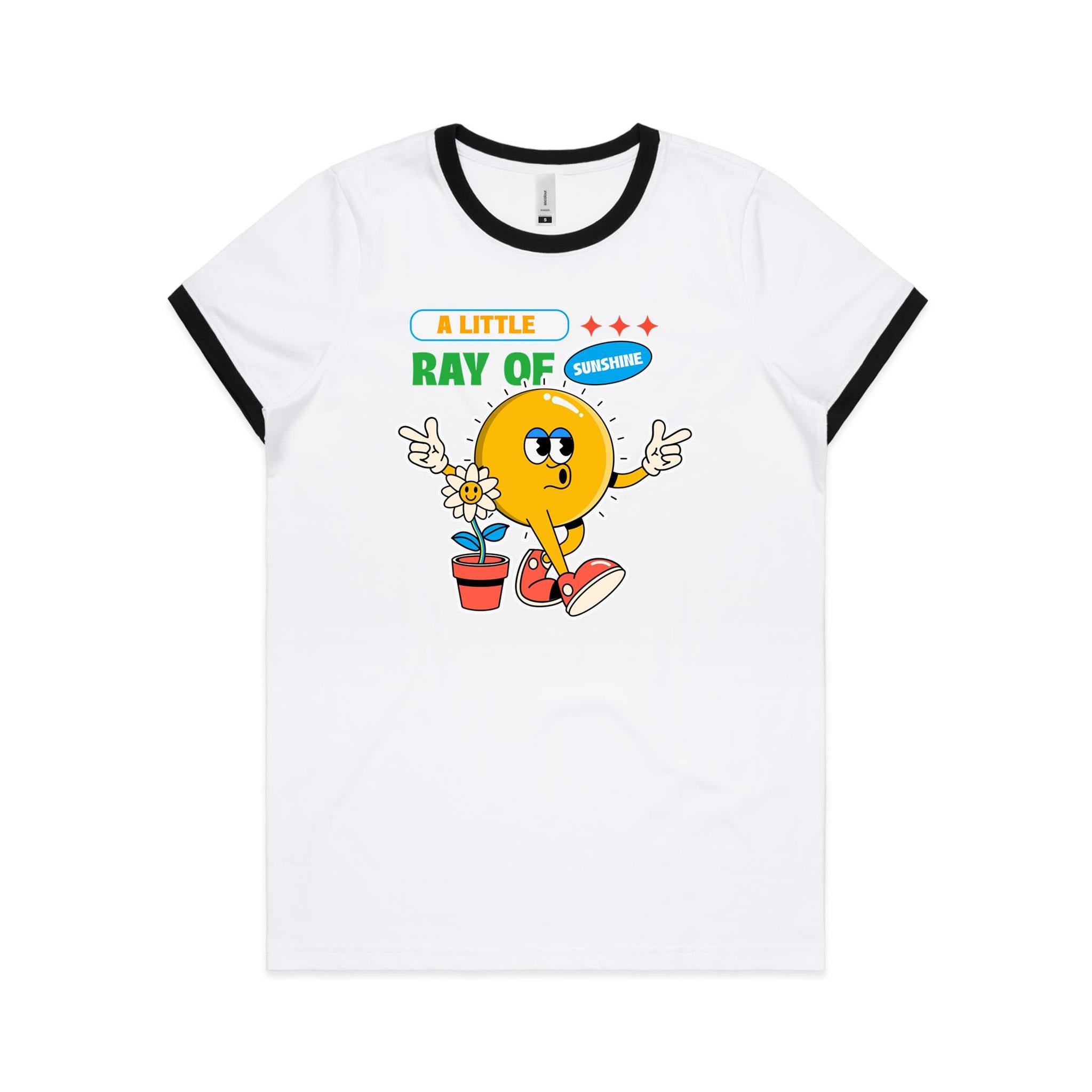 A Little Ray Of Sunshine - Women's Ringer Tee White Black Womens Ringer T-shirt Printed In Australia Summer