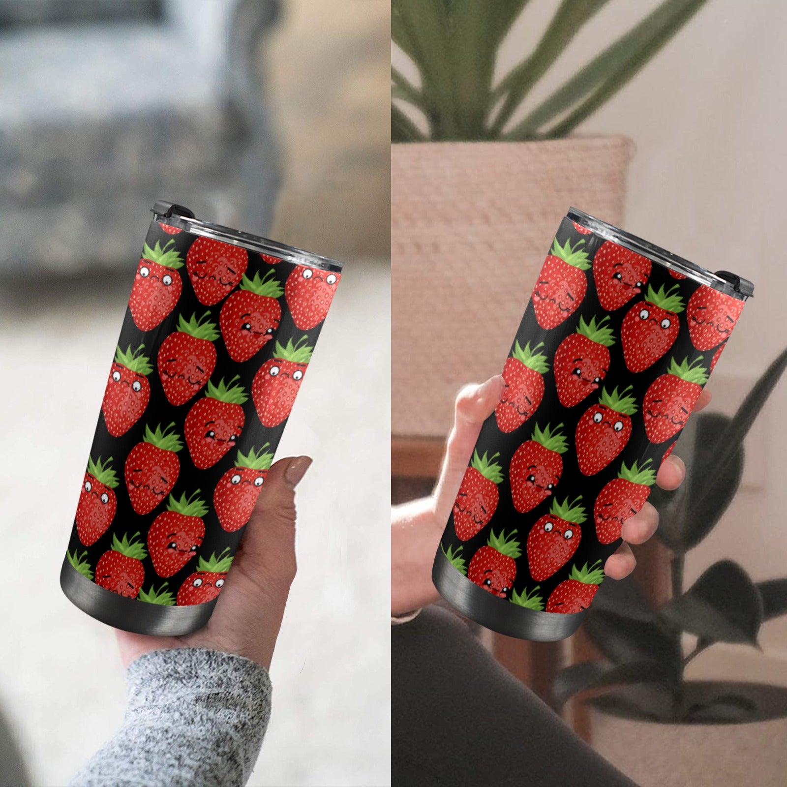 Strawberry Characters - 20oz Mobile Tumbler with Lid (Black Lock) 20oz Travel Mug Food Printed Offshore