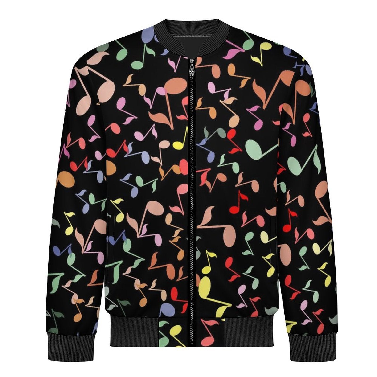 Quavers, Colourful Music Notes Men's Casual Zip‑Up Bomber Jacket