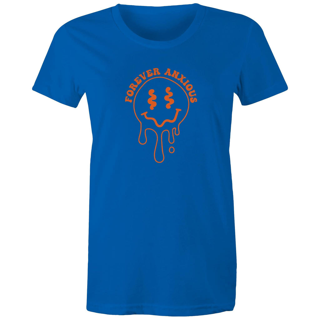 Forever Anxious - Womens T-shirt Bright Royal Womens T-shirt Printed In Australia