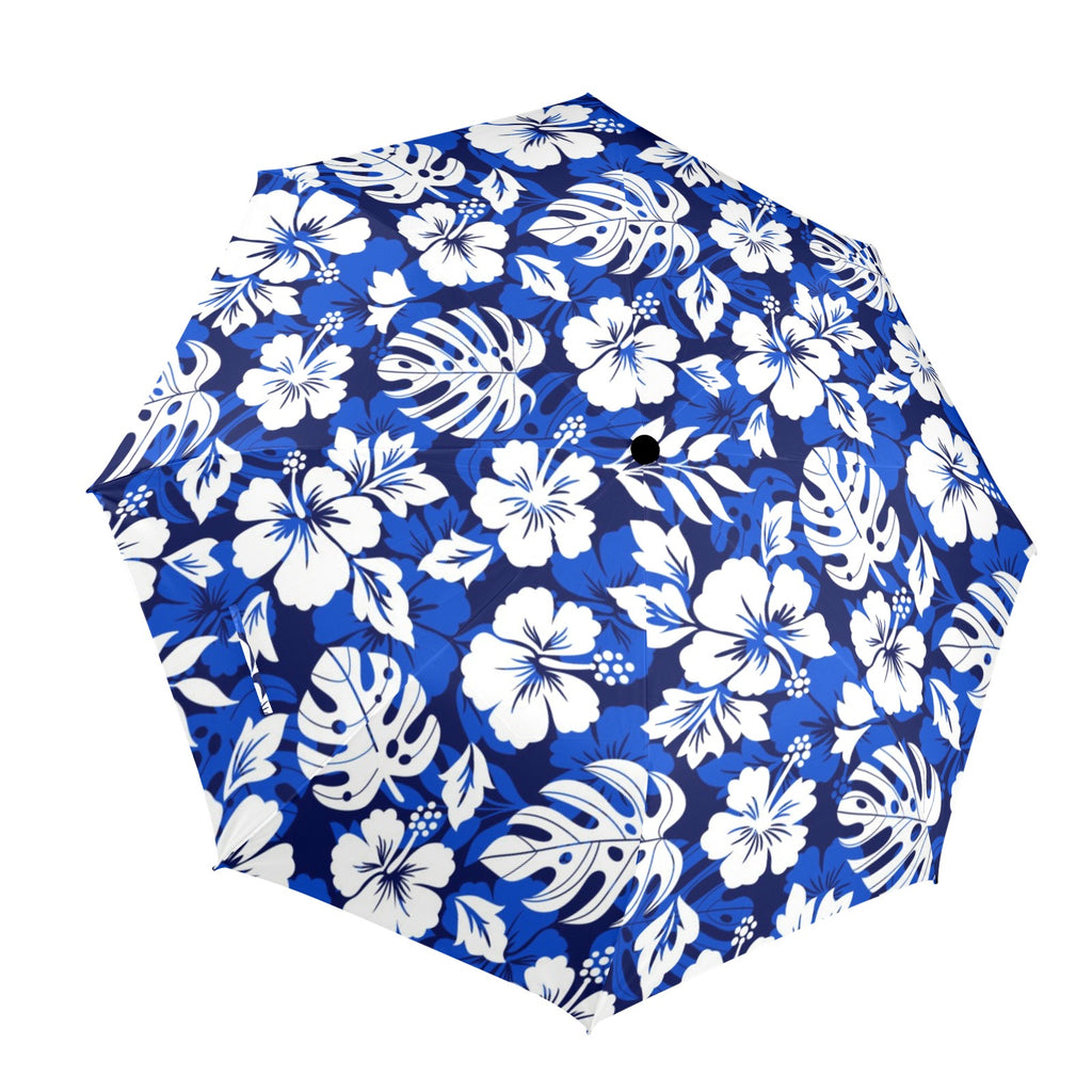 Blue Hawaiian Floral - Semi-Automatic Foldable Umbrella (Model U12) One Size Semi-Automatic Foldable Umbrella (U12)