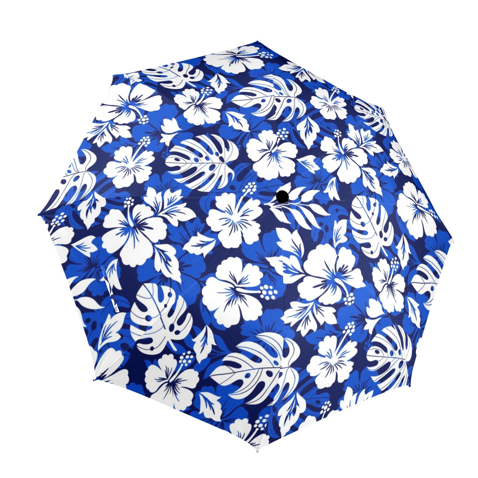 Blue Hawaiian Floral - Semi-Automatic Foldable Umbrella (Model U12) One Size Semi-Automatic Foldable Umbrella (U12)