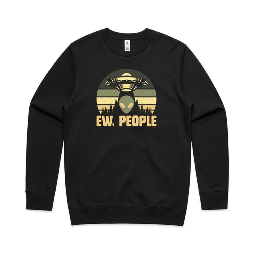 Ew People, Alien - AS Colour Stencil Crew Sweatshirt Black Sweatshirt Printed In Australia Sci Fi