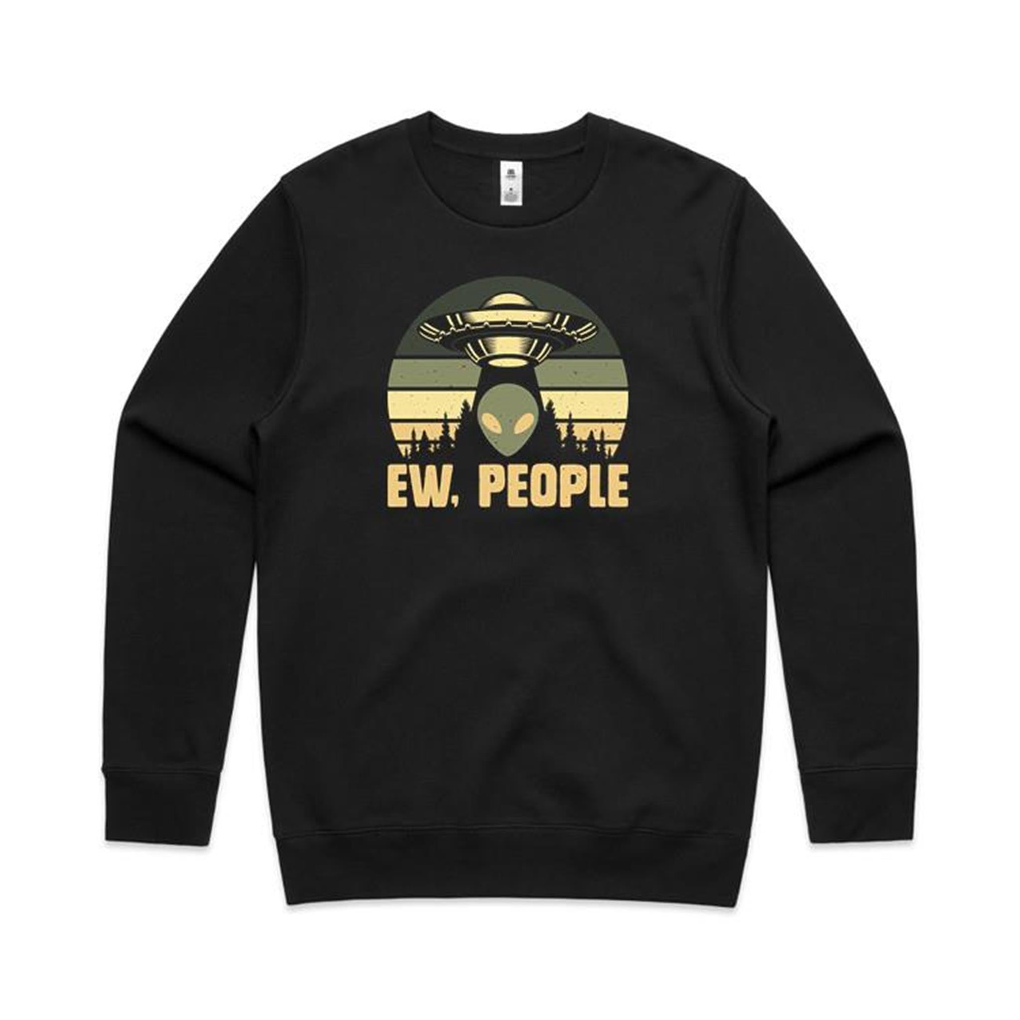 Ew People, Alien - AS Colour Stencil Crew Sweatshirt Black Sweatshirt Printed In Australia Sci Fi