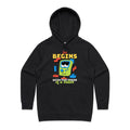 Fun Begins With The Press Of A Button Women's AS Colour Hoodie Black Womens Hoodie Games Printed In Australia