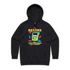 Fun Begins With The Press Of A Button - Womens Hoodie Black Womens Hoodie Games Printed In Australia