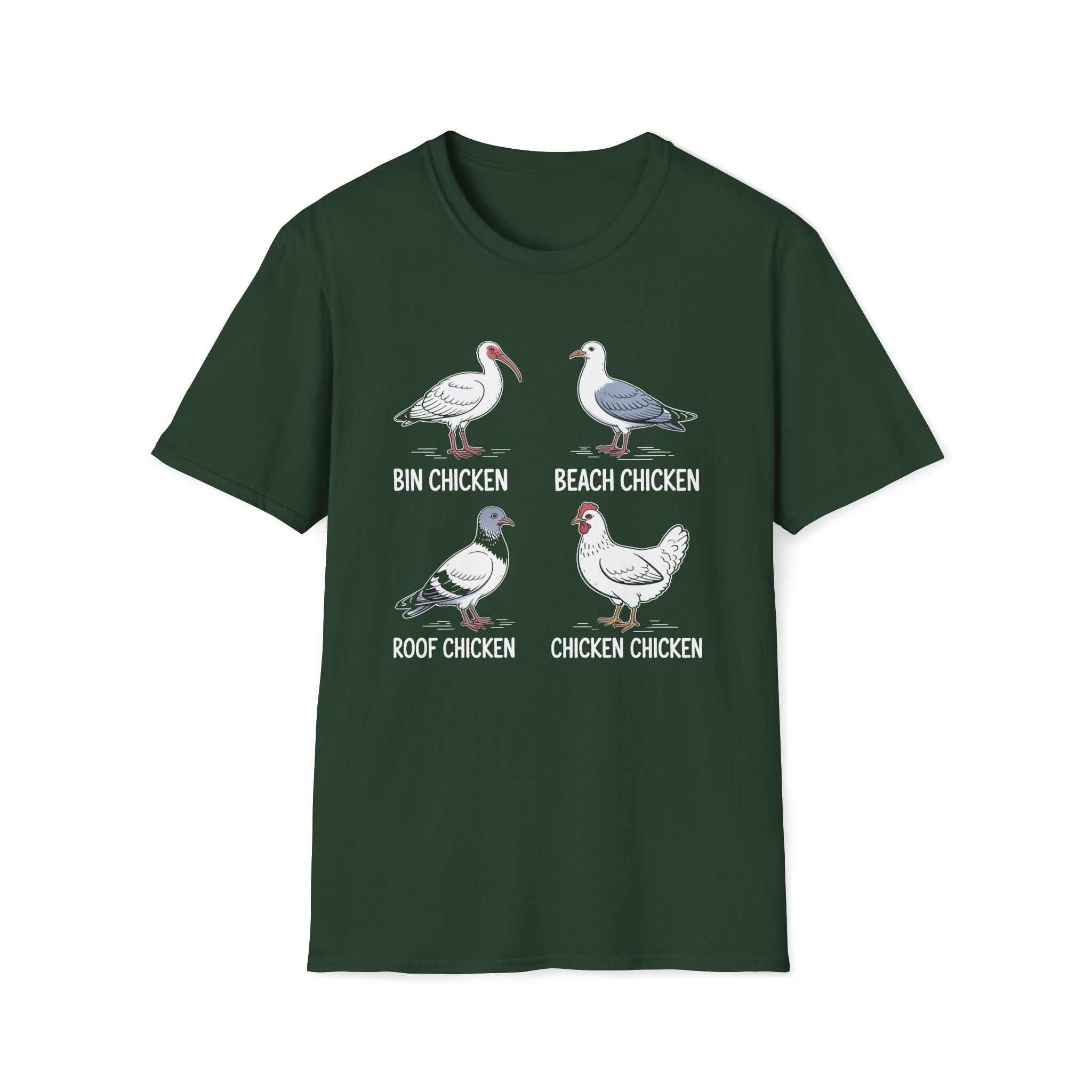 Bin Chicken Beach Chicken Chicken Types Unisex T-Shirt Forest Green Unisex Adult T-shirt animal Birds Globally Fulfilled