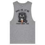 Hang On, Let Me Overthink This, Frazzled Cat Mens Men's AS Colour Drop Arm Tank Top Grey Marle Drop Arm Tank Top animal Printed In Australia
