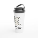 First I Drink The Coffee Then I Do The Things, Cat - White 15oz Stainless Steel Travel Mug Travel Mug animal Coffee Globally Fulfilled