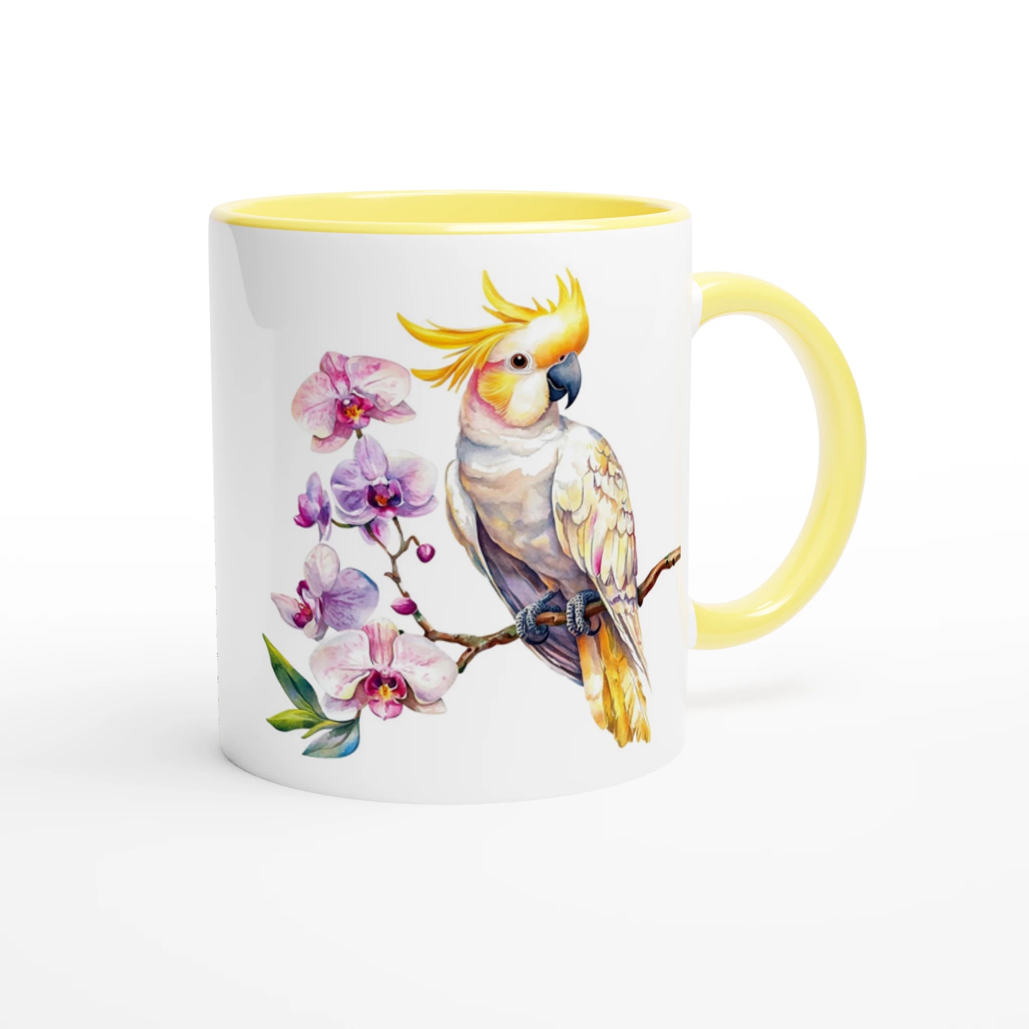 Cockatoo, Australian Birds - White 11oz Ceramic Mug with Colour Inside Colour 11oz Mug animal Globally Fulfilled