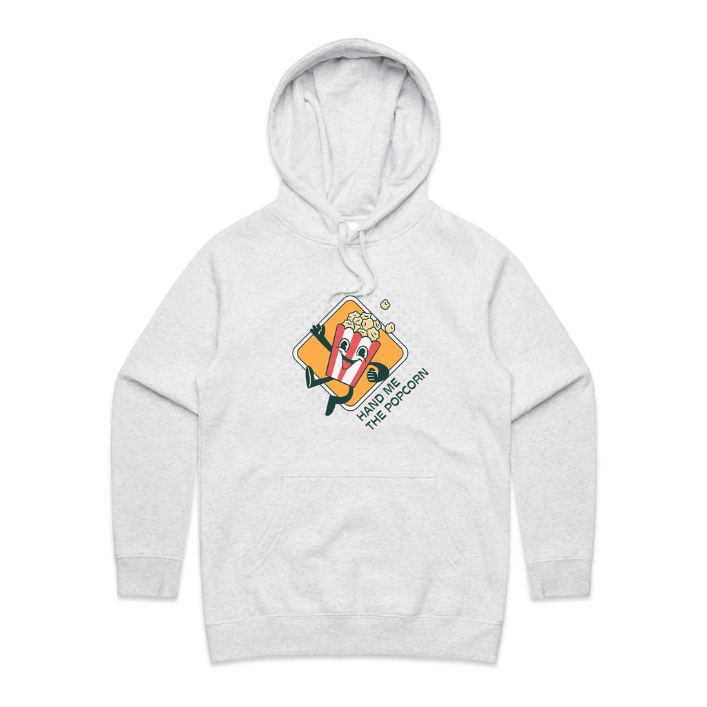 Hand Me The Popcorn - Womens Hoodie White Marle Womens Hoodie Food Printed In Australia