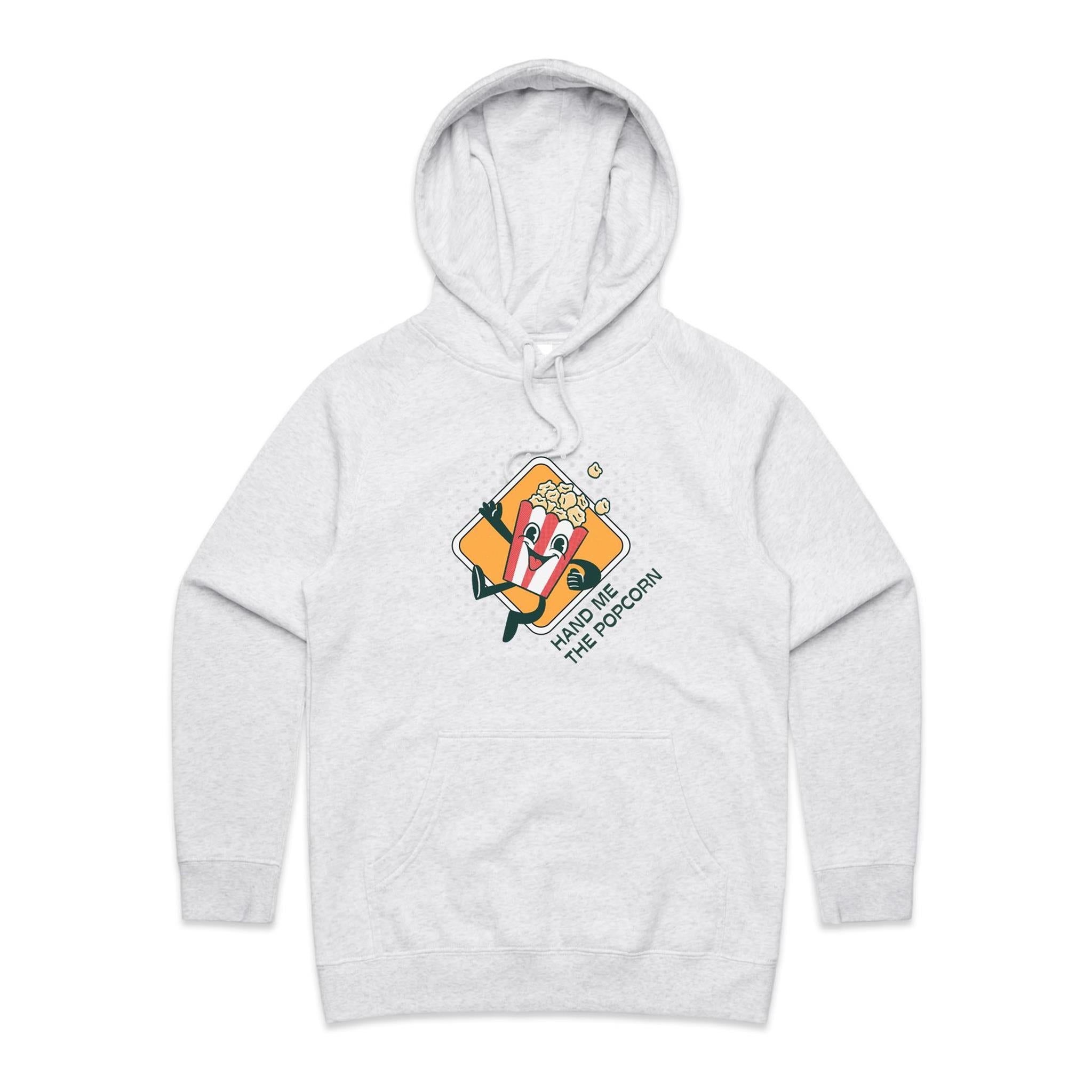 Hand Me The Popcorn - Womens Hoodie White Marle Womens Hoodie Food Printed In Australia
