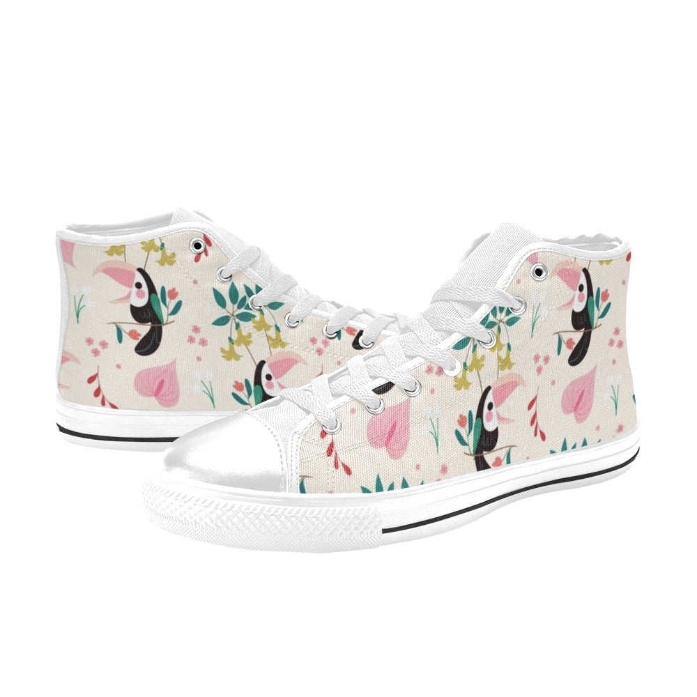 Toucans In Pink - Kids' High Top Canvas Shoes