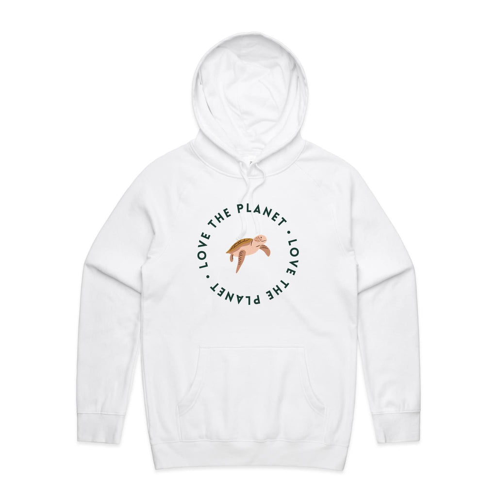 Love The Planet, Turtle - Mens Hoodie White Mens Hoodie animal Environment Printed In Australia