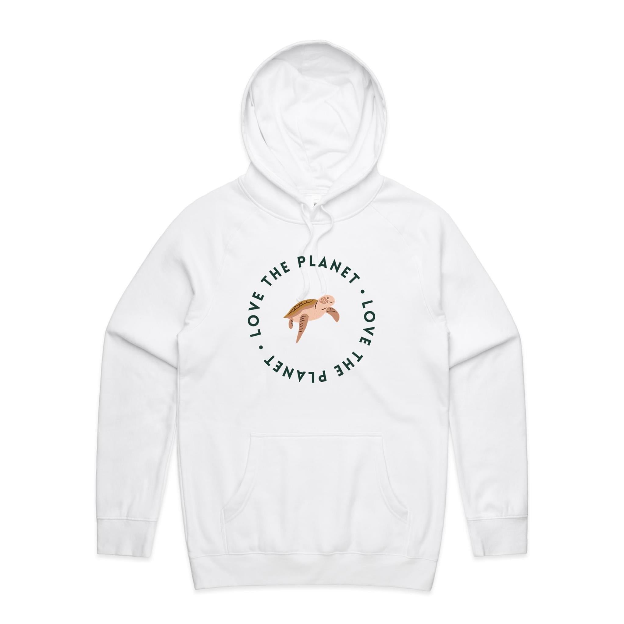 Love The Planet, Turtle - Mens Hoodie White Mens Hoodie animal Environment Printed In Australia