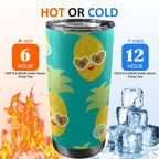 Pineapples With Glasses - 20oz Mobile Tumbler with Lid (Black Lock) 20oz Travel Mug Food Printed Offshore