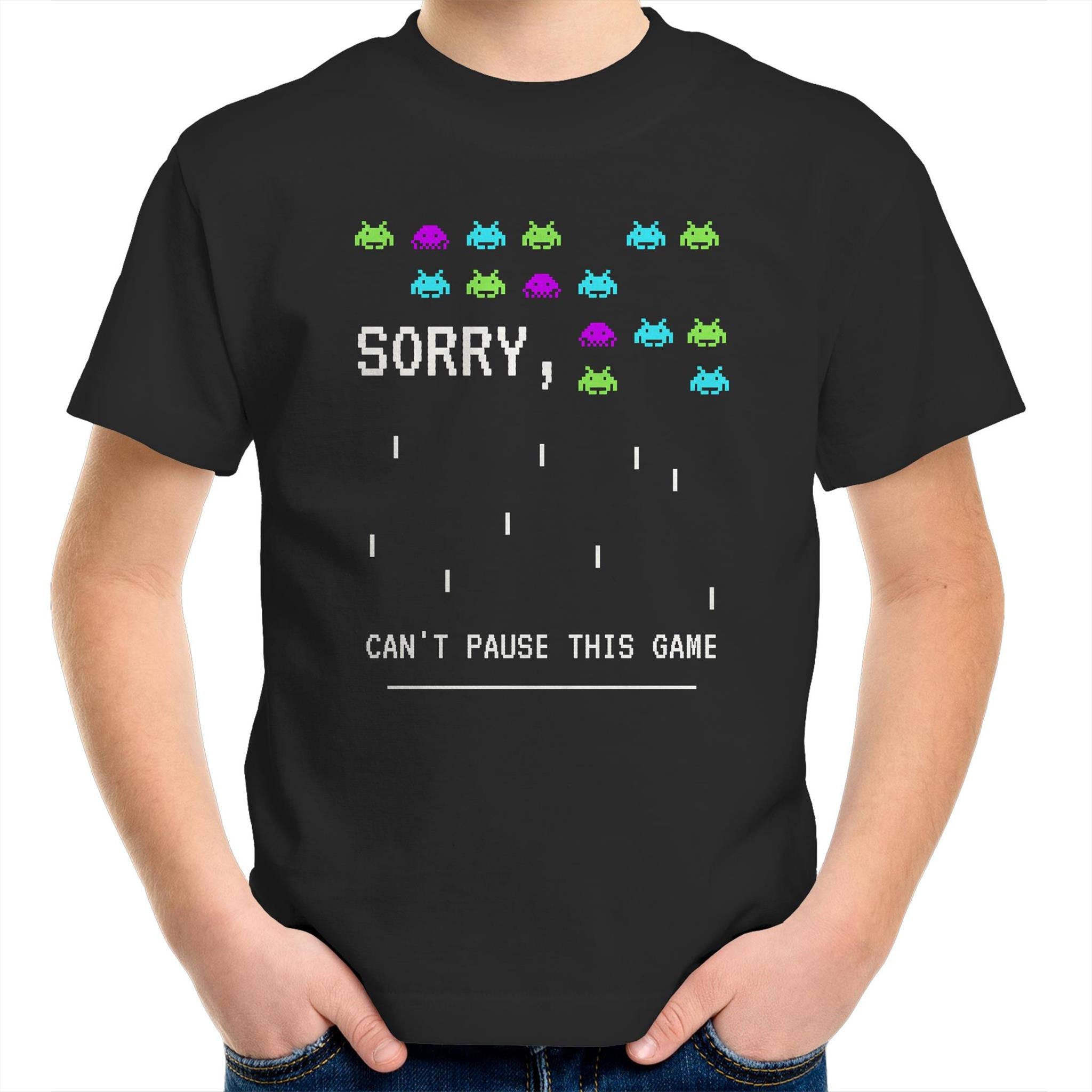 Sorry, Can't Pause This Game - Kids Youth T-Shirt Black Kids Youth T-shirt Games Printed In Australia