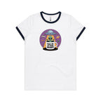 Coffee, Alien, UFO, Take Me To Your Brewer AS Colour Women's Ringer Tee White Navy Womens Ringer T-shirt Coffee Printed In Australia Sci Fi