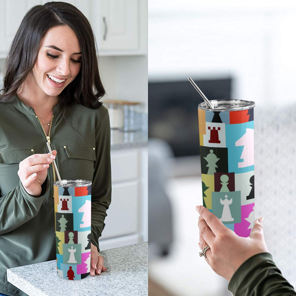 Colourful Chess - 20oz Tall Skinny Tumbler with Lid and Straw