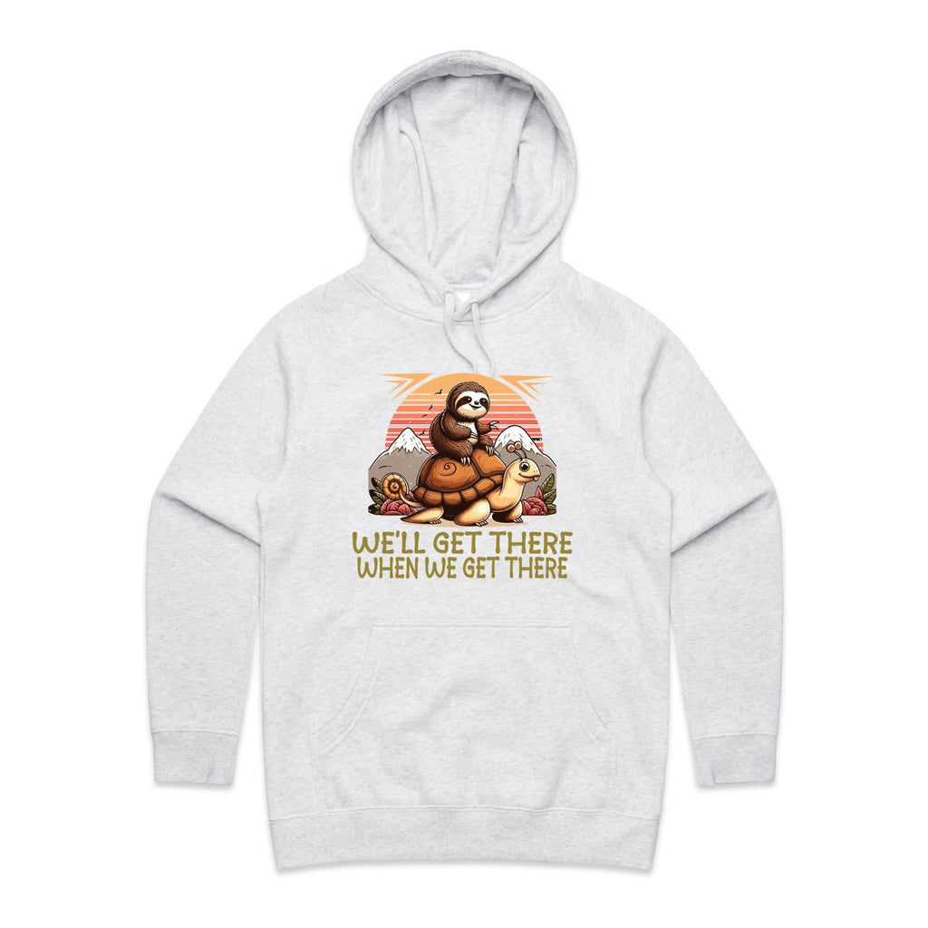 Sloth, We'll Get There When We Get There - Womens Hoodie White Marle Womens Hoodie animal Printed In Australia