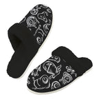 Monsters In Black And White Men's Fur Trim Thick-Sole Indoor Slippers 2XL Men's Fur Trimmed Slippers Printed Offshore Sci Fi