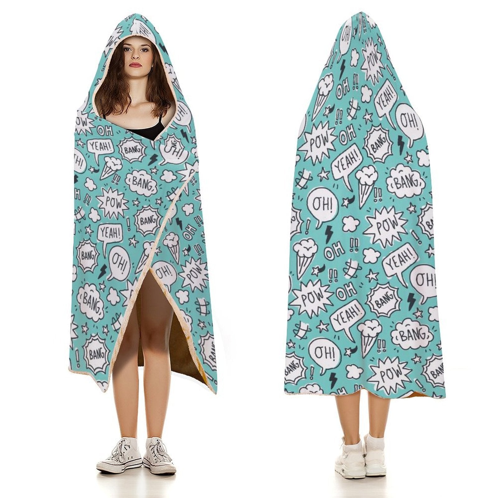 Comic Book Speech Bubbles Kids Hooded Blanket 100cm × 130cm Kids Hooded Blanket comic Printed Offshore
